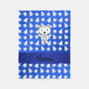 Personalisierter Name Eisbär blaue Schneeflocken Fleecedecke