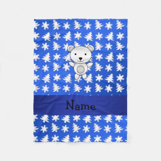 Personalisierter Name Eisbär blaue Schneeflocken Fleecedecke (Vorderseite)