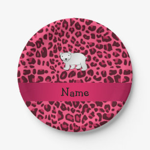 Personalisierter Name Eisbär Rosa Leoparden Pappteller