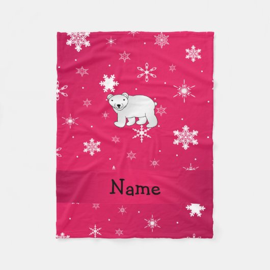 Personalisierter Name Eisbär Rosa Schneeflocken Fleecedecke (Vorderseite)