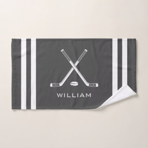 Personalisierter Name Eishockey Dunkelgraue Streif Handtuch