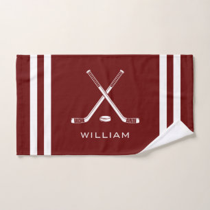 Personalisierter Name Eishockey Dunkle rote Streif Handtuch