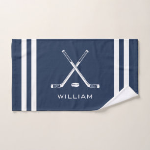 Personalisierter Name Eishockey Navy Blue Stripes Handtuch
