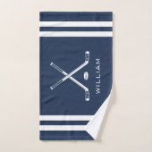 Personalisierter Name Eishockey Navy Blue Stripes Handtuch (Handtuch)