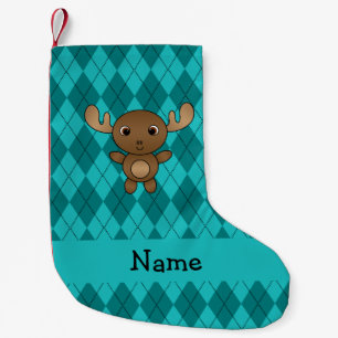 Personalisierter Name Elch Türkis Raute Kleiner Weihnachtsstrumpf