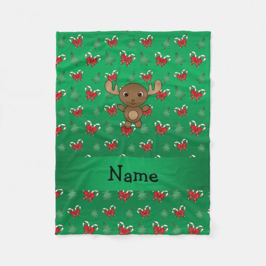 Personalisierter Name Elche grüne Zuckerstangen Fleecedecke (Vorderseite)
