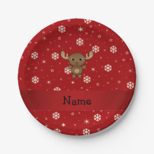 Personalisierter Name Elche Schneeflocken Pappteller