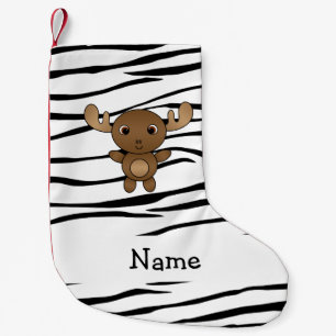Personalisierter Name Elche Zebrastreifen Kleiner Weihnachtsstrumpf