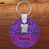 Personalisierter Name Elefant lila Leopardendruck Schlüsselanhänger (Vorderseite)