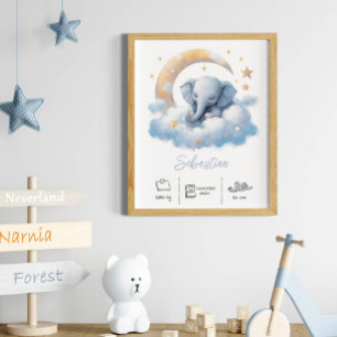 Personalisierter Name Elefantenkunst Kinderzimmer Poster