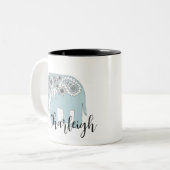 Personalisierter Name Elegant Blue Paisley Elephan Zweifarbige Tasse (Vorderseite Links)