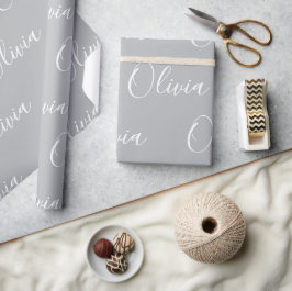 Personalisierter Name Elegant Grau Modern Geschenkpapier