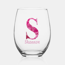 Personalisierter Name Elegant Pink Floral Monogram Weinglas Ohne Stiel