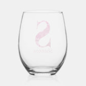 Personalisierter Name Elegant Pink Floral Monogram Weinglas Ohne Stiel (Rückseite)