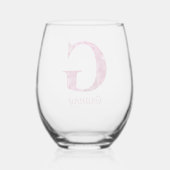 Personalisierter Name Elegant Pink Floral Monogram Weinglas Ohne Stiel (Rückseite)