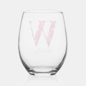 Personalisierter Name Elegant Rosa Floral Monogram Weinglas Ohne Stiel (Rückseite)