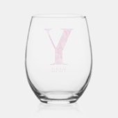 Personalisierter Name Elegant Rosa Floral Monogram Weinglas Ohne Stiel (Rückseite)