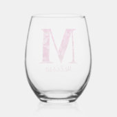 Personalisierter Name Elegant Rosa Floral Monogram Weinglas Ohne Stiel (Rückseite)