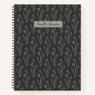 Personalisierter Name Elegant Schwarz Weiß Floral Notizblock