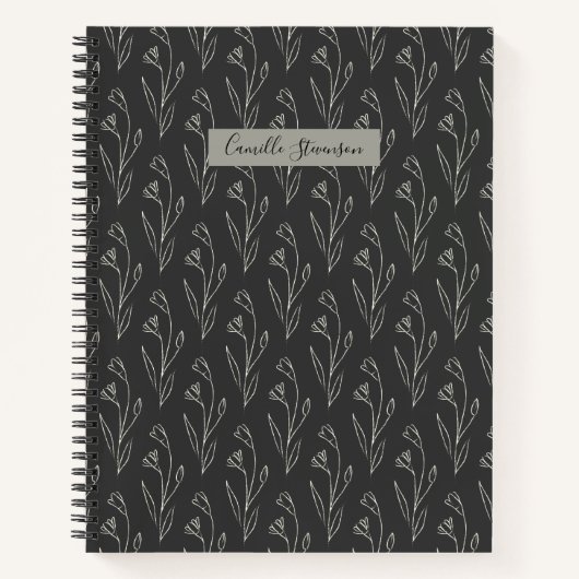 Personalisierter Name Elegant Schwarz-weiß Notizblock (Vorderseite)