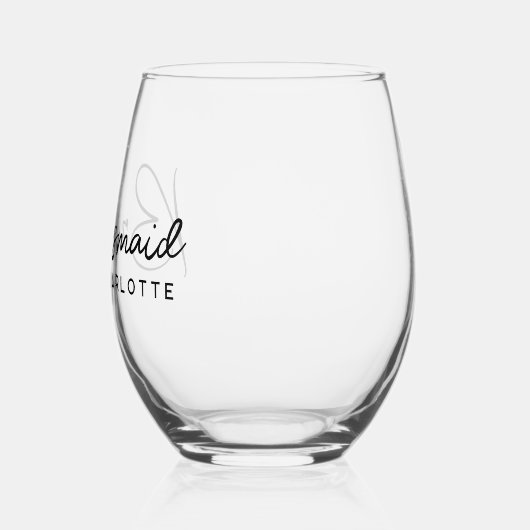 Personalisierter Name Elegant Script Bridesmaid Ge Weinglas Ohne Stiel (Links)