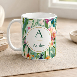 Personalisierter Name Elegante Blumenmuster Kaffeetasse
