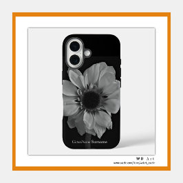 Personalisierter Name Elegante Schwarz-Weiß-Blume iPhone 16 Hülle