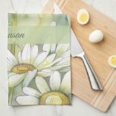 Personalisierter Name Elegante Wasserfarben-Blume Geschirrtuch (Viertel Falte)