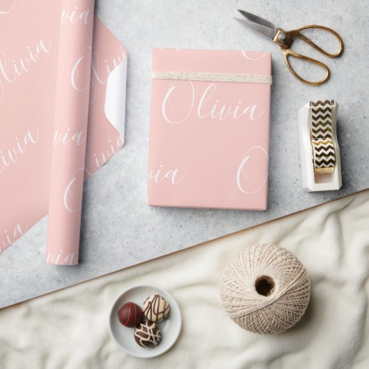 Personalisierter Name Eleganter Pfirsich Modern Geschenkpapier (Kunsthandwerk)