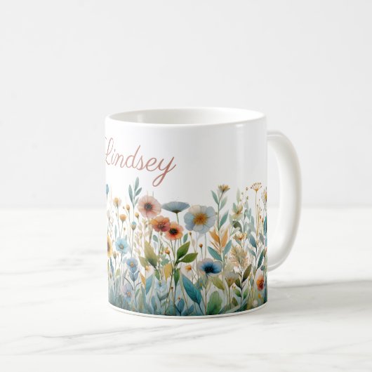 Personalisierter Name Elegantes Blumengeschenk Kaffeetasse (VorderseiteRechts)