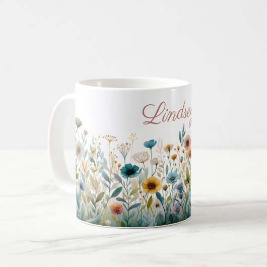 Personalisierter Name Elegantes Blumengeschenk Kaffeetasse (Vorderseite Links)