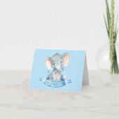 Personalisierter Name Elephant Baby Boy Blue und G Dankeskarte (Vorderseite)