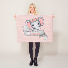 Personalisierter Name Elephant Baby Girl Pink & Gr Fleecedecke