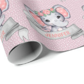 Personalisierter Name Elephant Baby Girl Pink & Gr Geschenkpapier (Rolleneckpunkt)