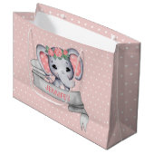 Personalisierter Name Elephant Baby Girl Pink & Gr Große Geschenktüte (Vorderseite Schrägansicht)