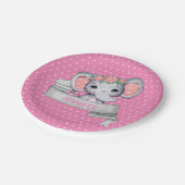 Personalisierter Name Elephant Baby Girl Pink & Gr Pappteller (Schrägansicht)