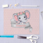 Personalisierter Name Elephant Baby Girl Pink & Gr Seidenpapier (Handwerk)