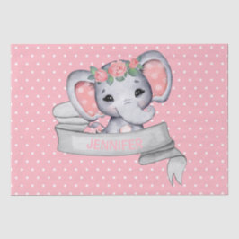 Personalisierter Name Elephant Baby Girl Pink & Gr Seidenpapier