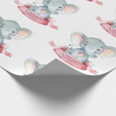 Personalisierter Name Elephant Baby Girl Pink und  Geschenkpapier (Ecke)