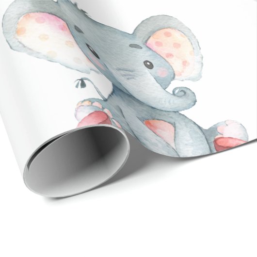 Personalisierter Name Elephant Baby Girl Pink und  Geschenkpapier (Rolleneckpunkt)