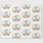 Personalisierter Name Elephant Baby Girl Pink und Geschenkpapier (Flach)