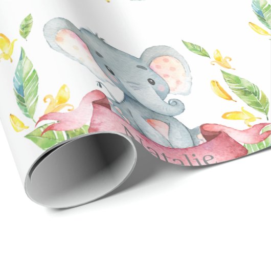 Personalisierter Name Elephant Baby Girl Pink und Geschenkpapier (Rolleneckpunkt)