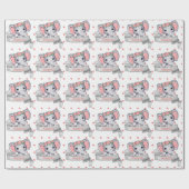 Personalisierter Name Elephant Baby Pink Girl Herz Geschenkpapier (Flach)
