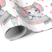 Personalisierter Name Elephant Baby Pink Girl Herz Geschenkpapier (Rolleneckpunkt)