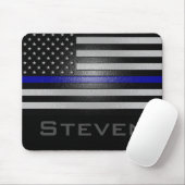 Personalisierter Name: Embossed Thin Blue Line Fla Mousepad (Mit Mouse)