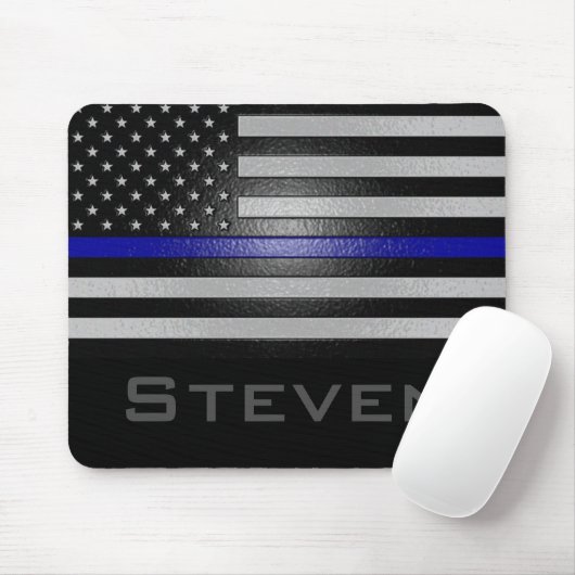 Personalisierter Name: Embossed Thin Blue Line Fla Mousepad (Mit Mouse)