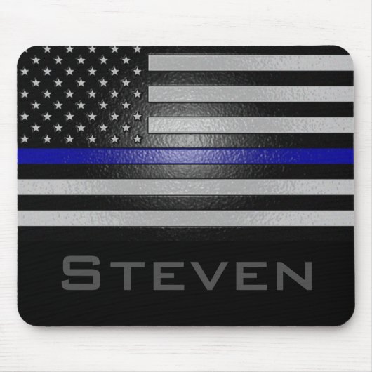 Personalisierter Name: Embossed Thin Blue Line Fla Mousepad (Vorne)