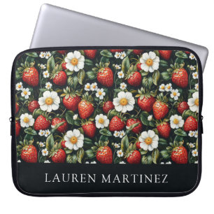 Personalisierter Name Erdbeeren und Blossom Laptopschutzhülle