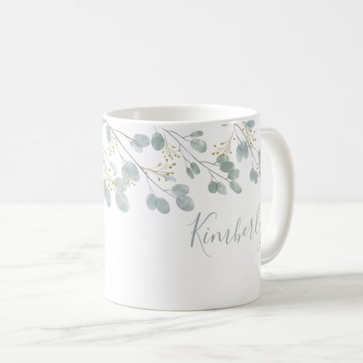 Personalisierter Name Eucalyptus Kaffeetasse (VorderseiteRechts)