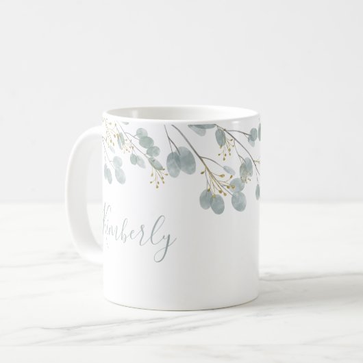 Personalisierter Name Eucalyptus Kaffeetasse (Vorderseite Links)
